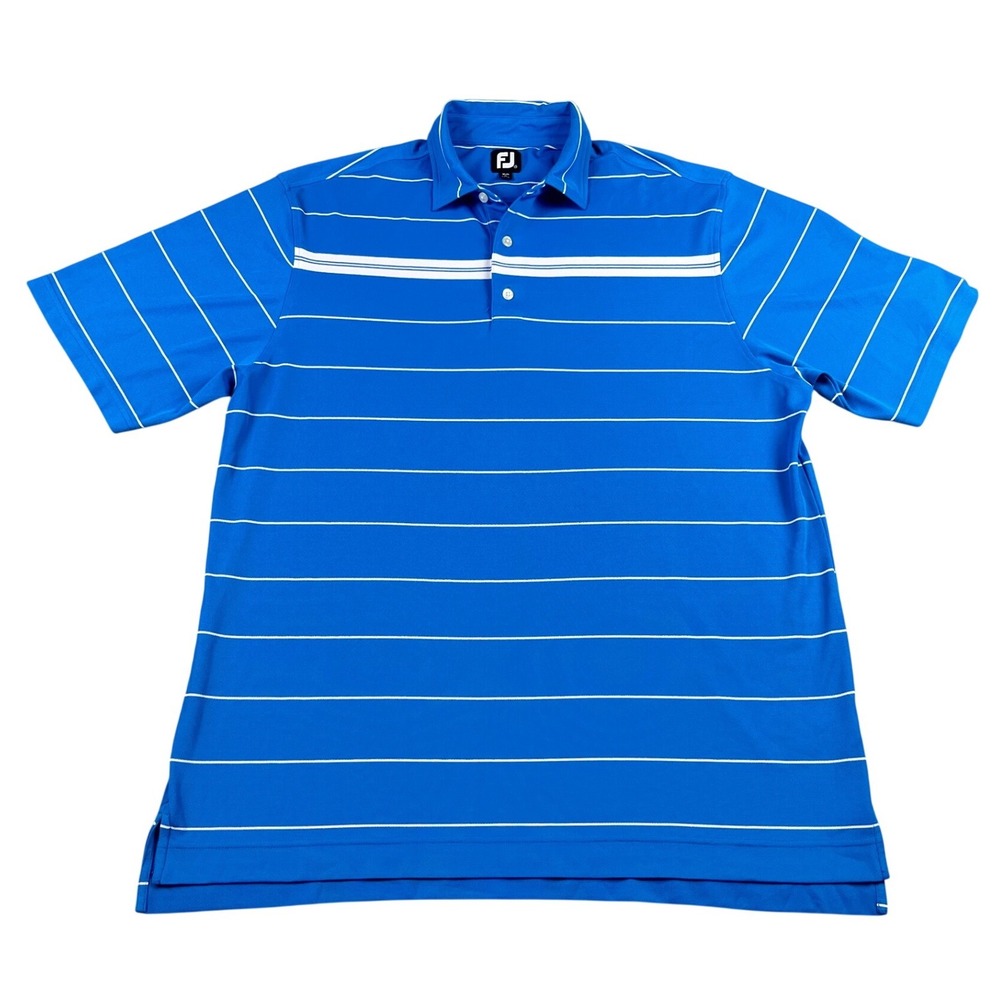 FJ FootJoy Golf Polo Shirt Men's XXL 2XL Blue Striped Performance Lightweight‎